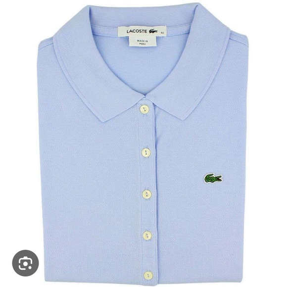 Lacoste Sky Blue Button Down Short Sleeve Polo Tee - Picture 7 of 7